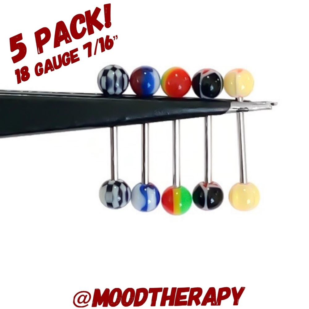 5 Pack! Multicolored Straight Piercing Barbells